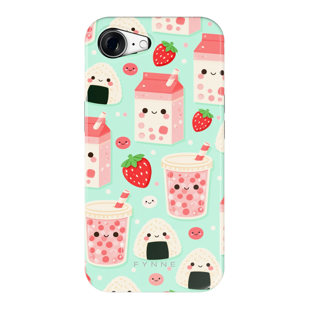 Kawaii Aardbeisnacks hoesje voor iPhone 16e, achterkant