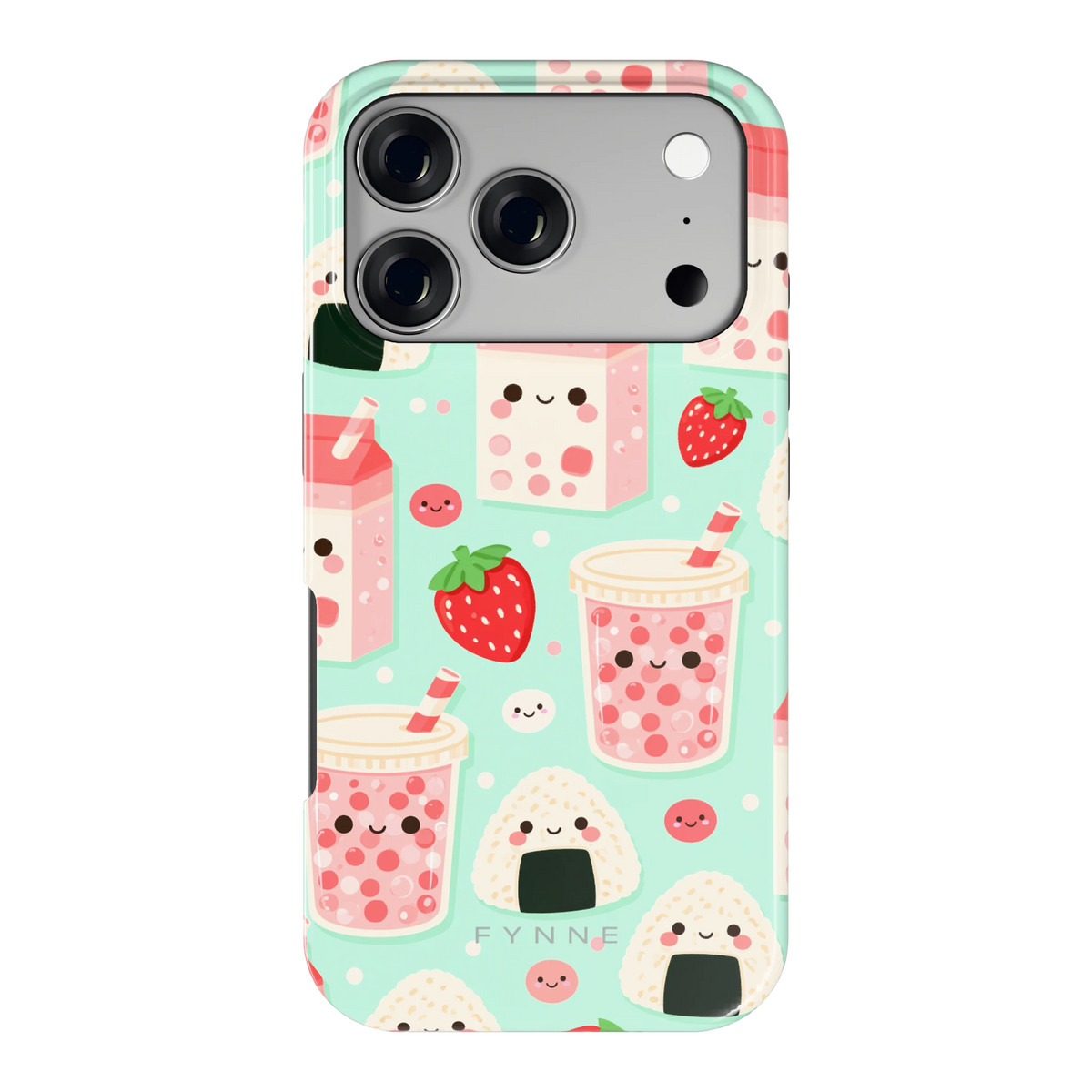 Kawaii Aardbeisnacks hoesje voor iPhone 17 Pro, achterkant