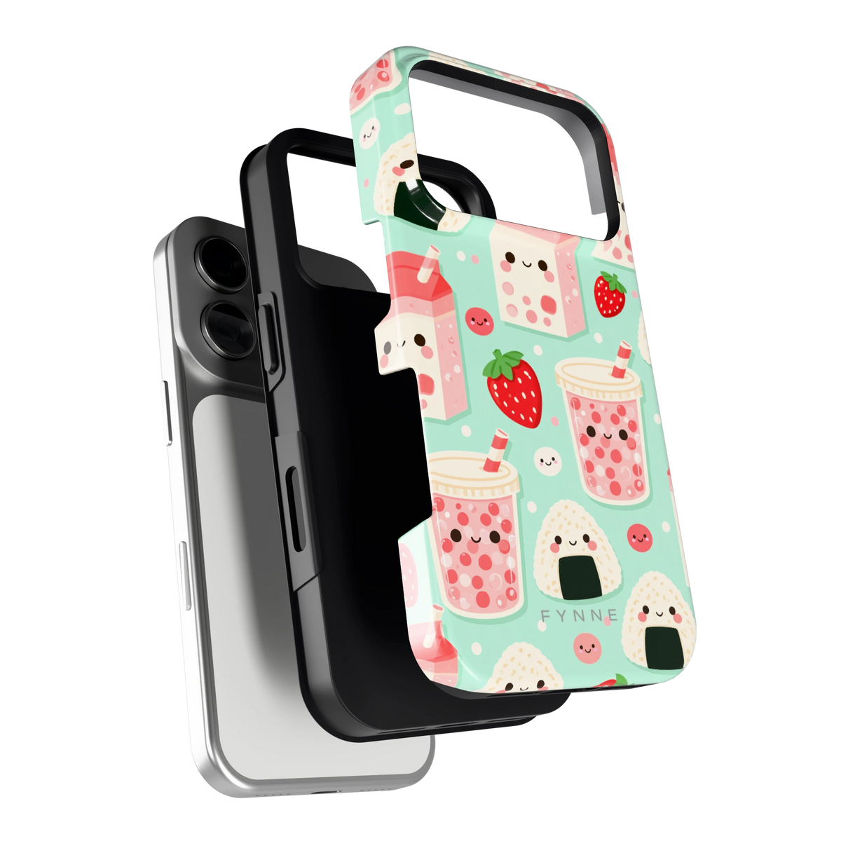 Kawaii Aardbeisnacks hoesje voor iPhone 17 Pro, los van de telefoon