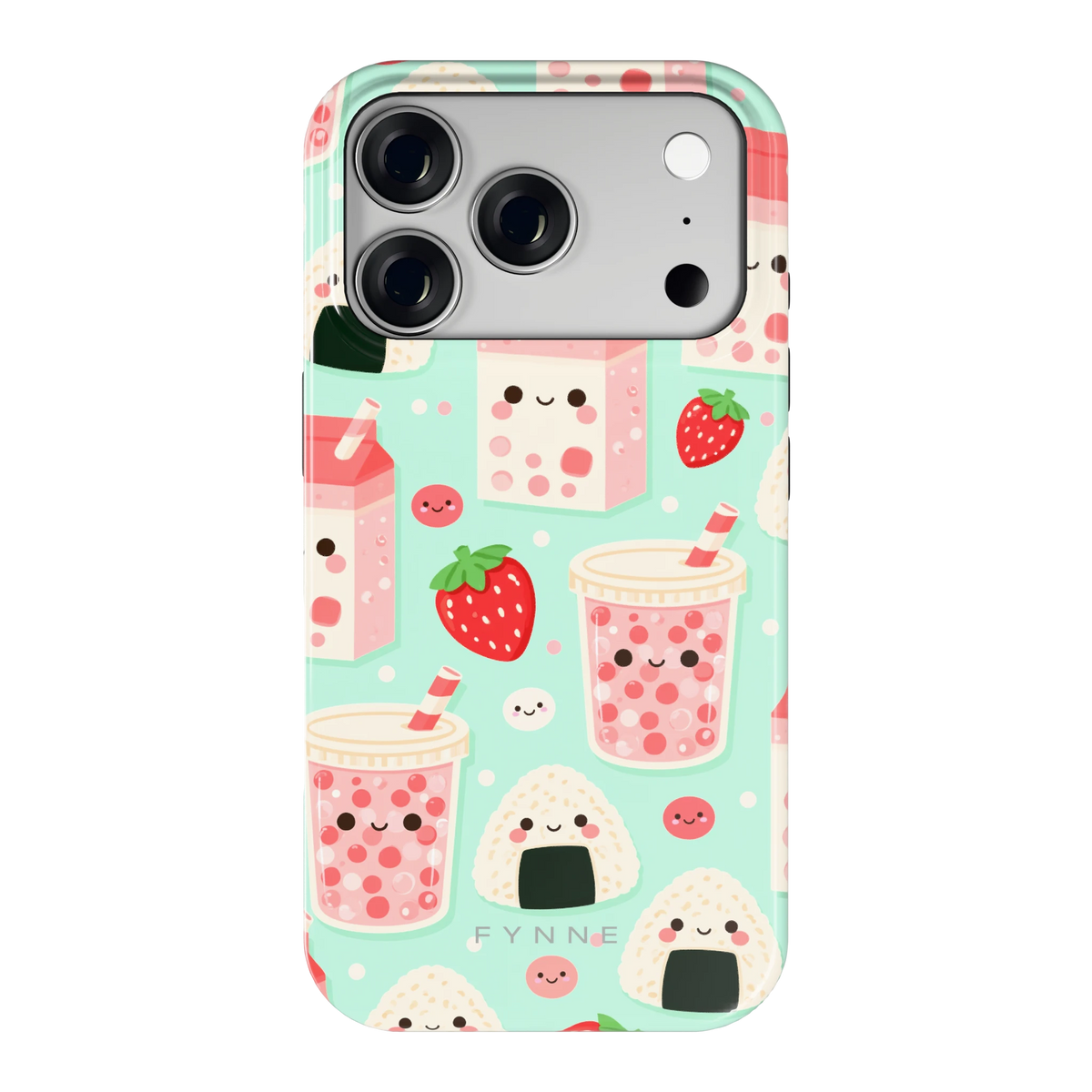 Kawaii Aardbeisnacks hoesje voor iPhone 18 Pro, achterkant