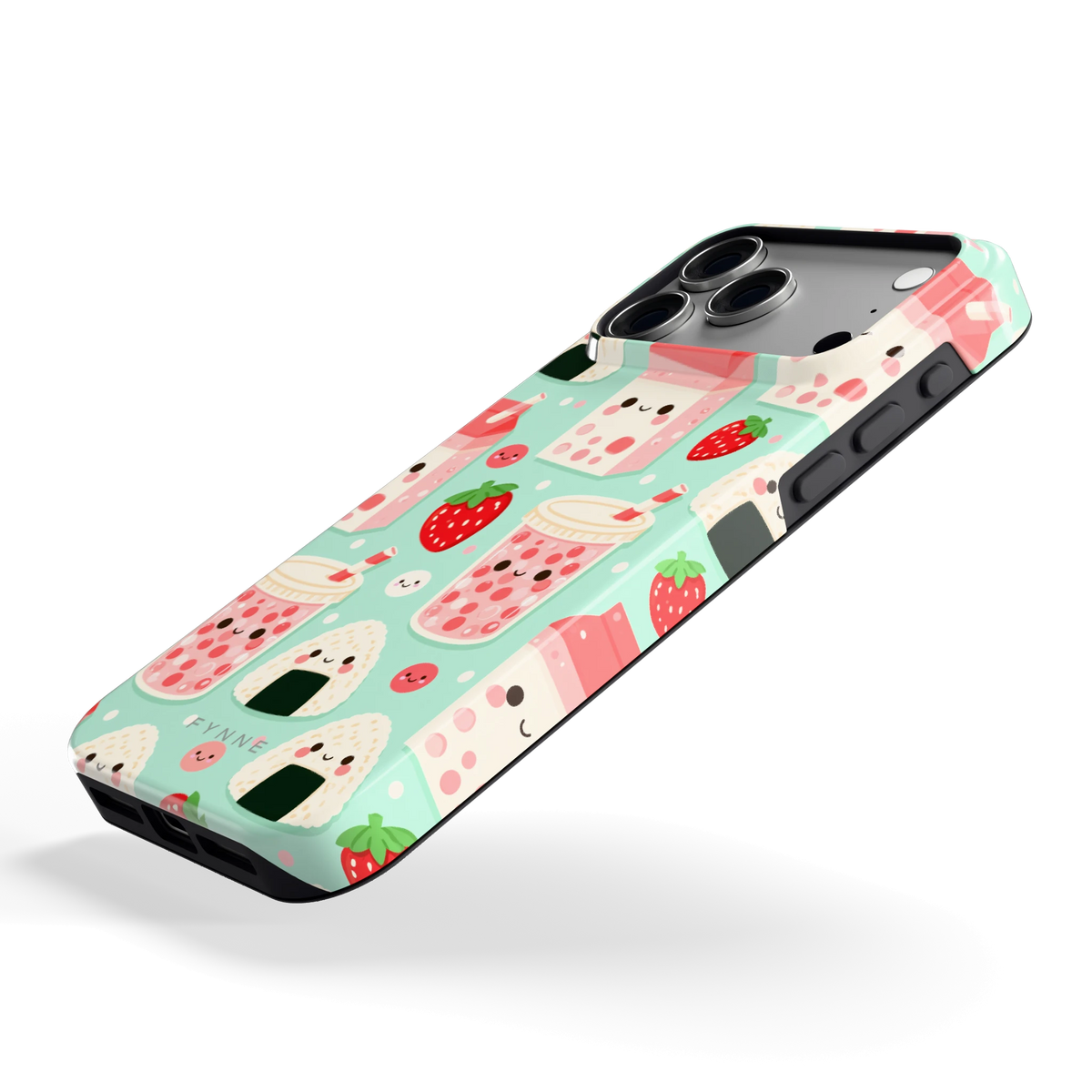 Kawaii Aardbeisnacks hoesje voor iPhone 18 Pro Max, schuin