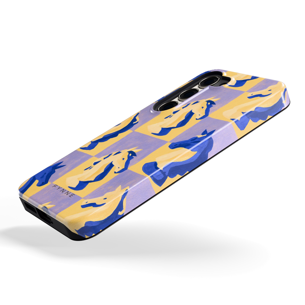 Schaakpaarden Dambord hoesje voor Galaxy S23, schuin
