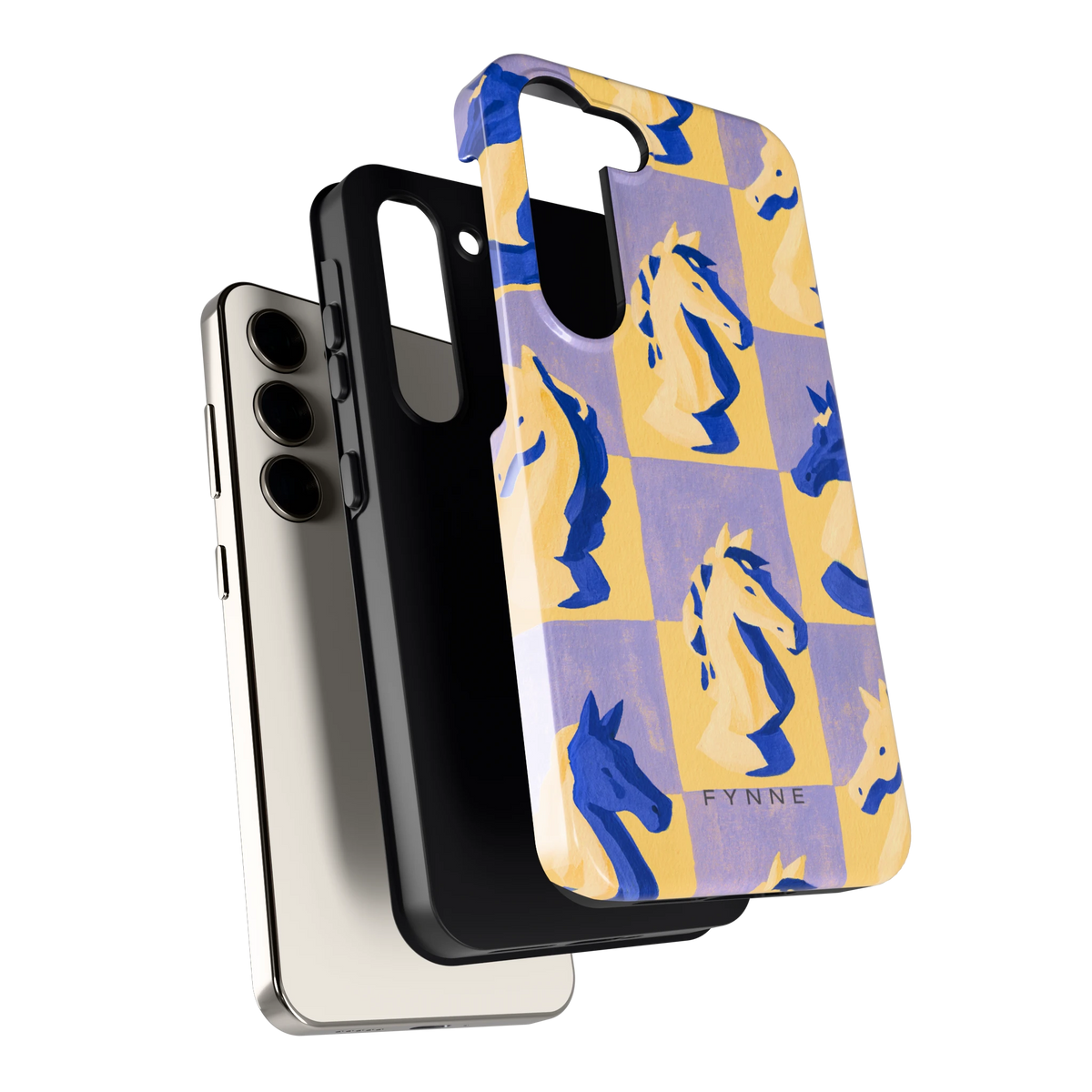 Schaakpaarden Dambord hoesje voor Galaxy S23, los van de telefoon