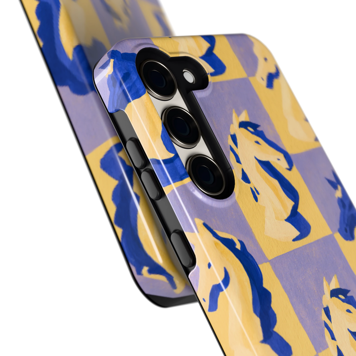 Schaakpaarden Dambord hoesje voor Galaxy S23, close-up