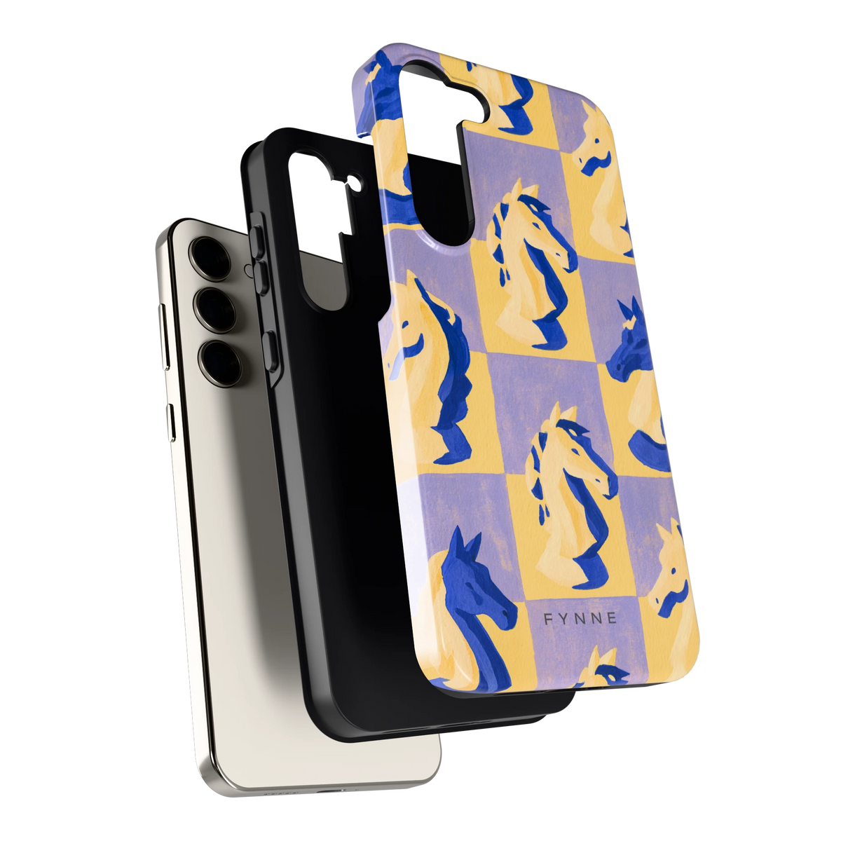 Schaakpaarden Dambord hoesje voor Galaxy S23+, los van de telefoon
