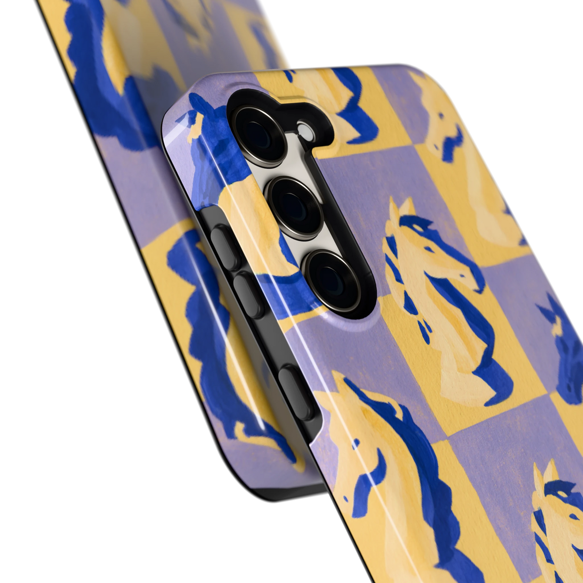Schaakpaarden Dambord hoesje voor Galaxy S23+, close-up