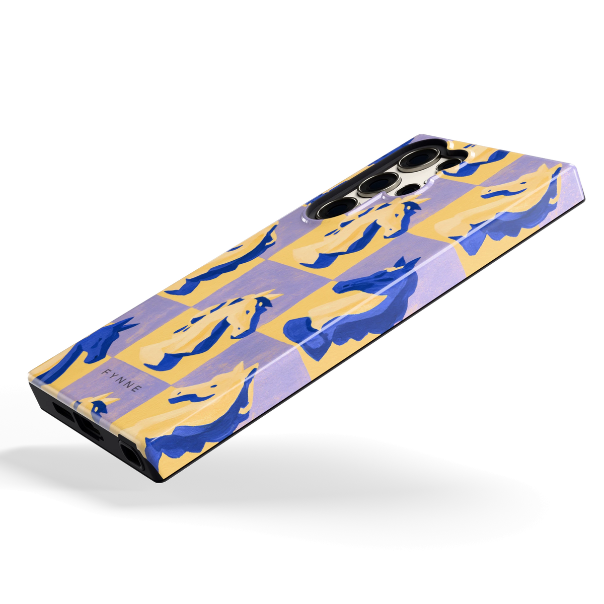 Schaakpaarden Dambord hoesje voor Galaxy S23 Ultra, schuin