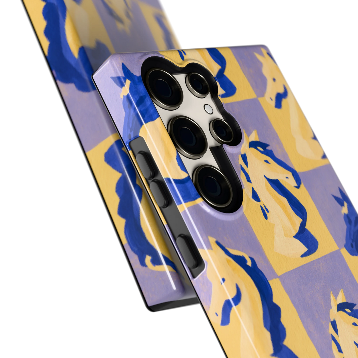 Schaakpaarden Dambord hoesje voor Galaxy S23 Ultra, close-up