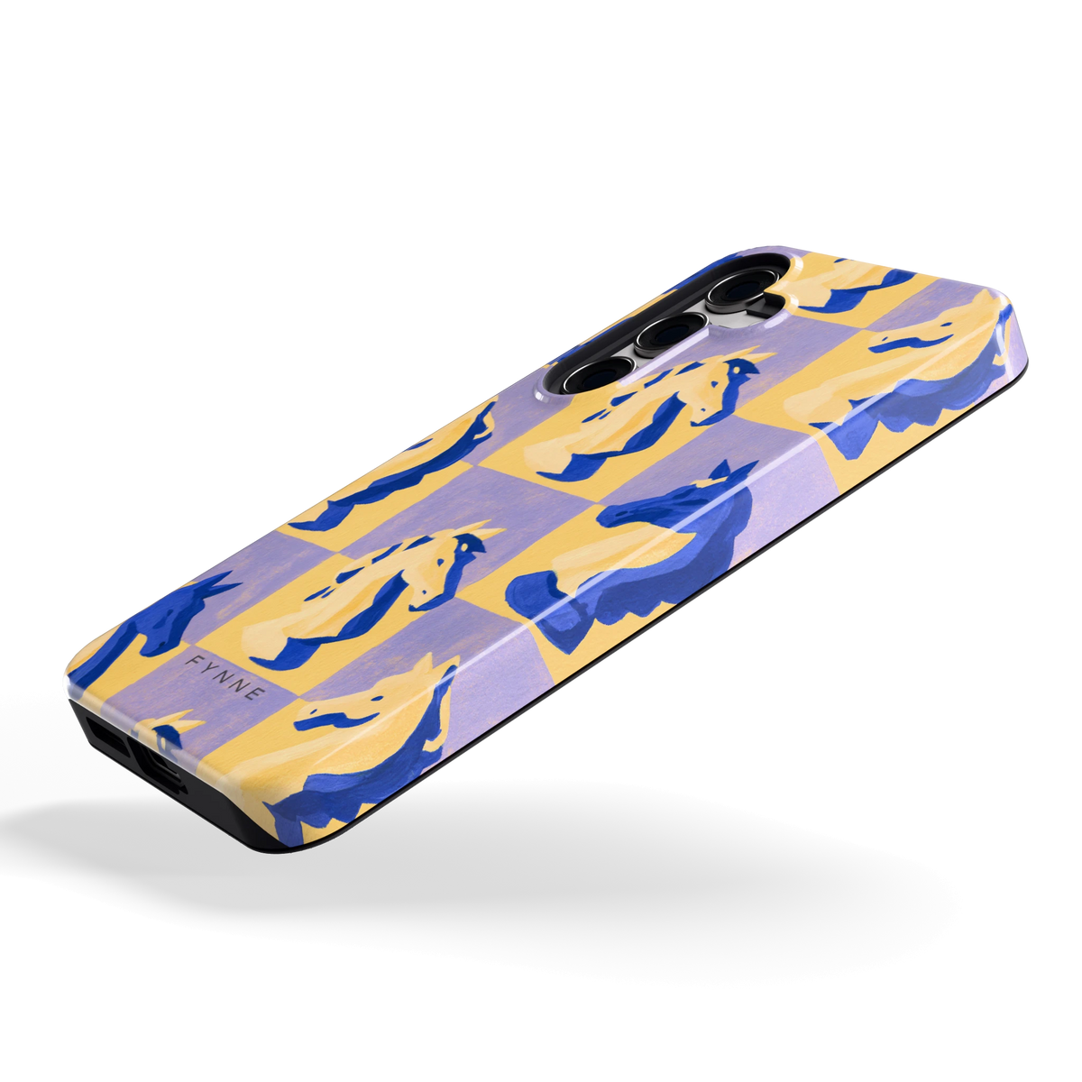 Schaakpaarden Dambord hoesje voor Galaxy S24, schuin