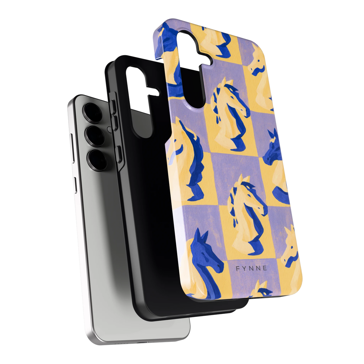 Schaakpaarden Dambord hoesje voor Galaxy S24 FE, los van de telefoon