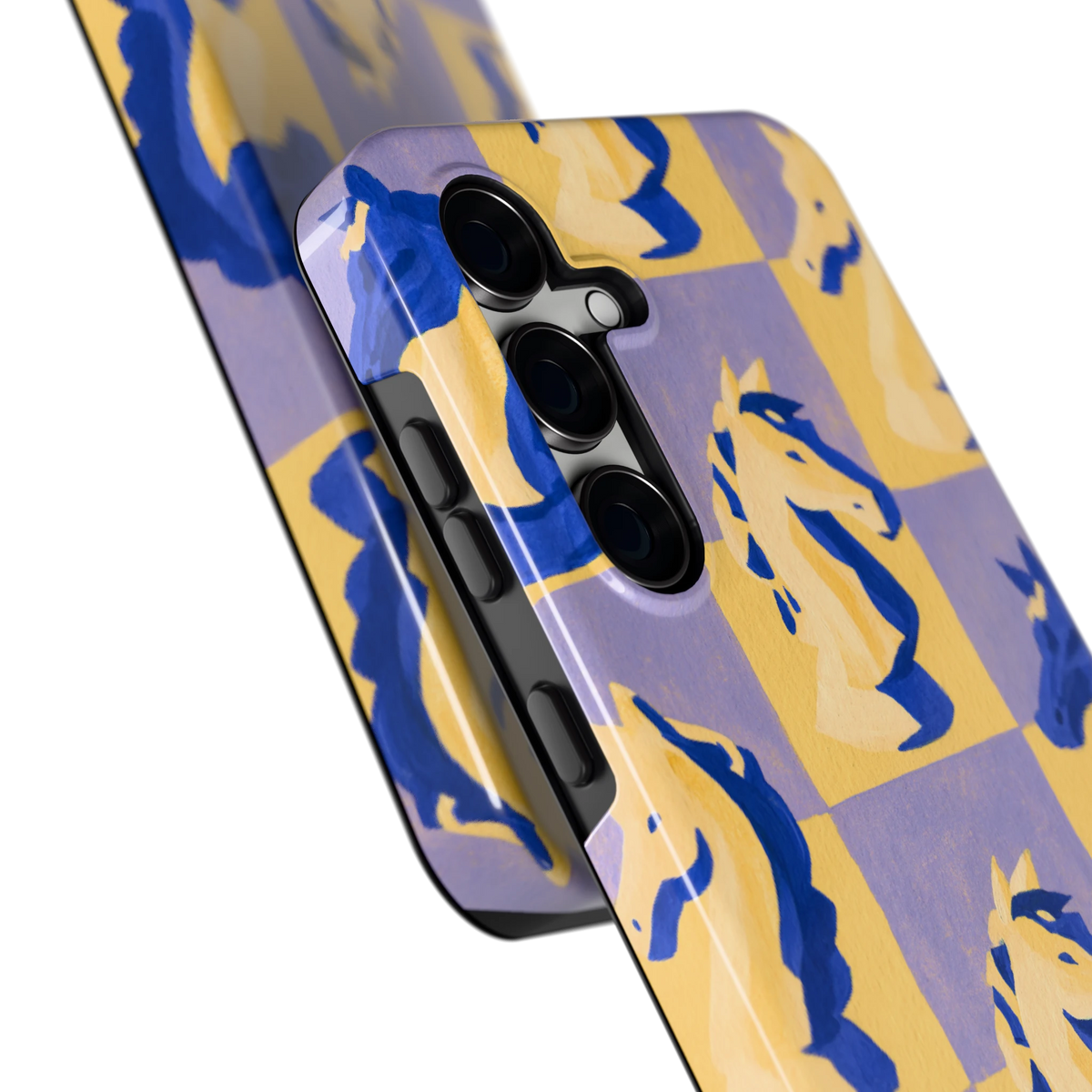 Schaakpaarden Dambord hoesje voor Galaxy S24 FE, close-up