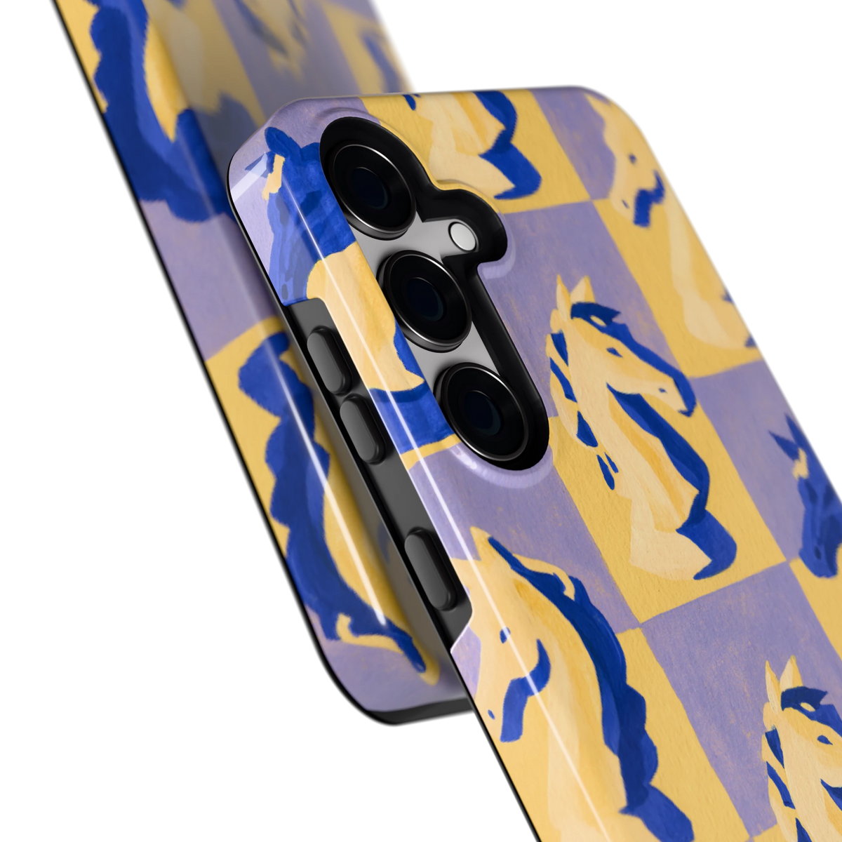Schaakpaarden Dambord hoesje voor Galaxy S24+, close-up