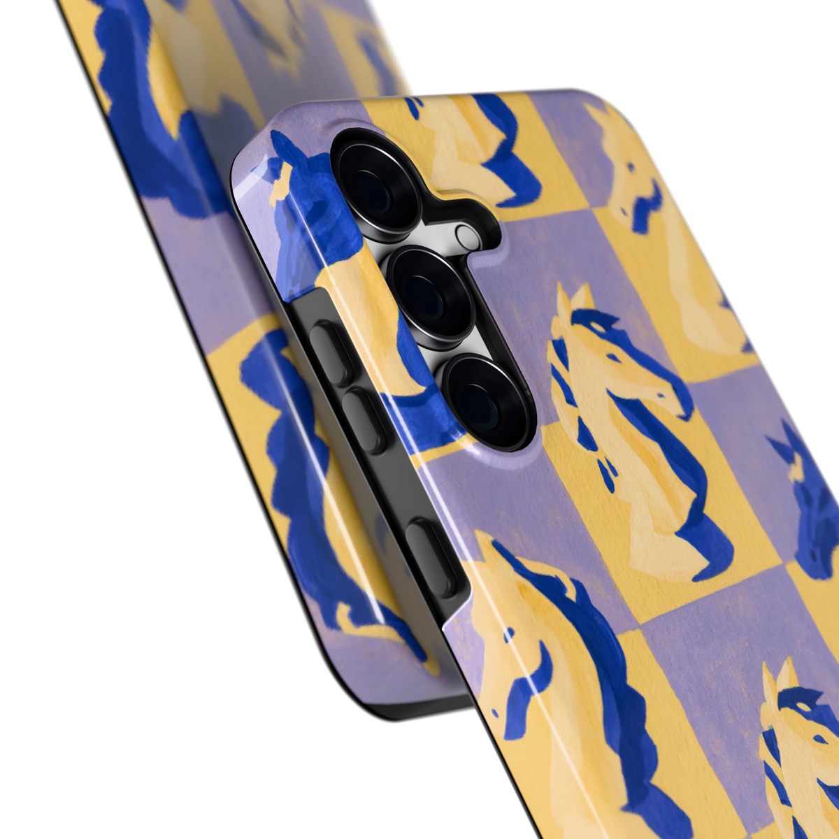 Schaakpaarden Dambord hoesje voor Galaxy S25 FE, close-up