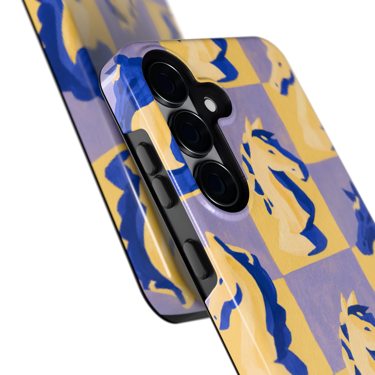 Schaakpaarden Dambord hoesje voor Galaxy S25, close-up