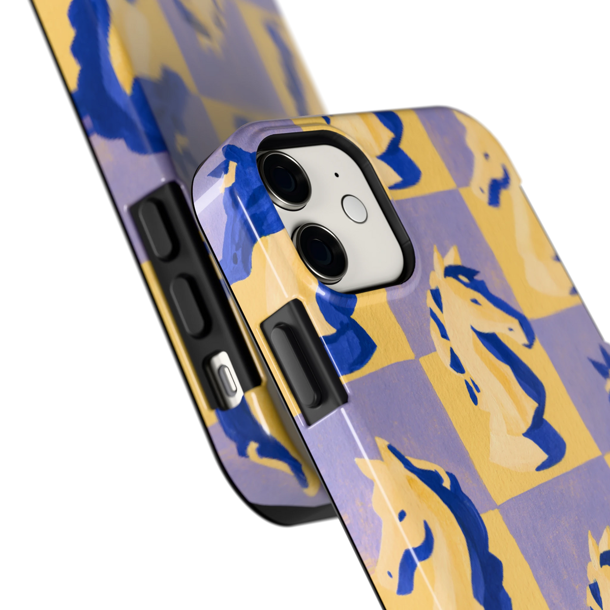 Schaakpaarden Dambord hoesje voor iPhone 11, close-up
