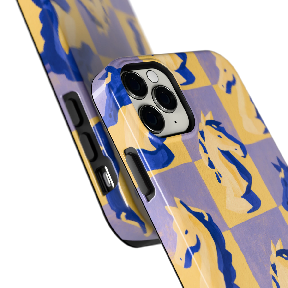 Schaakpaarden Dambord hoesje voor iPhone 11 Pro Max, close-up