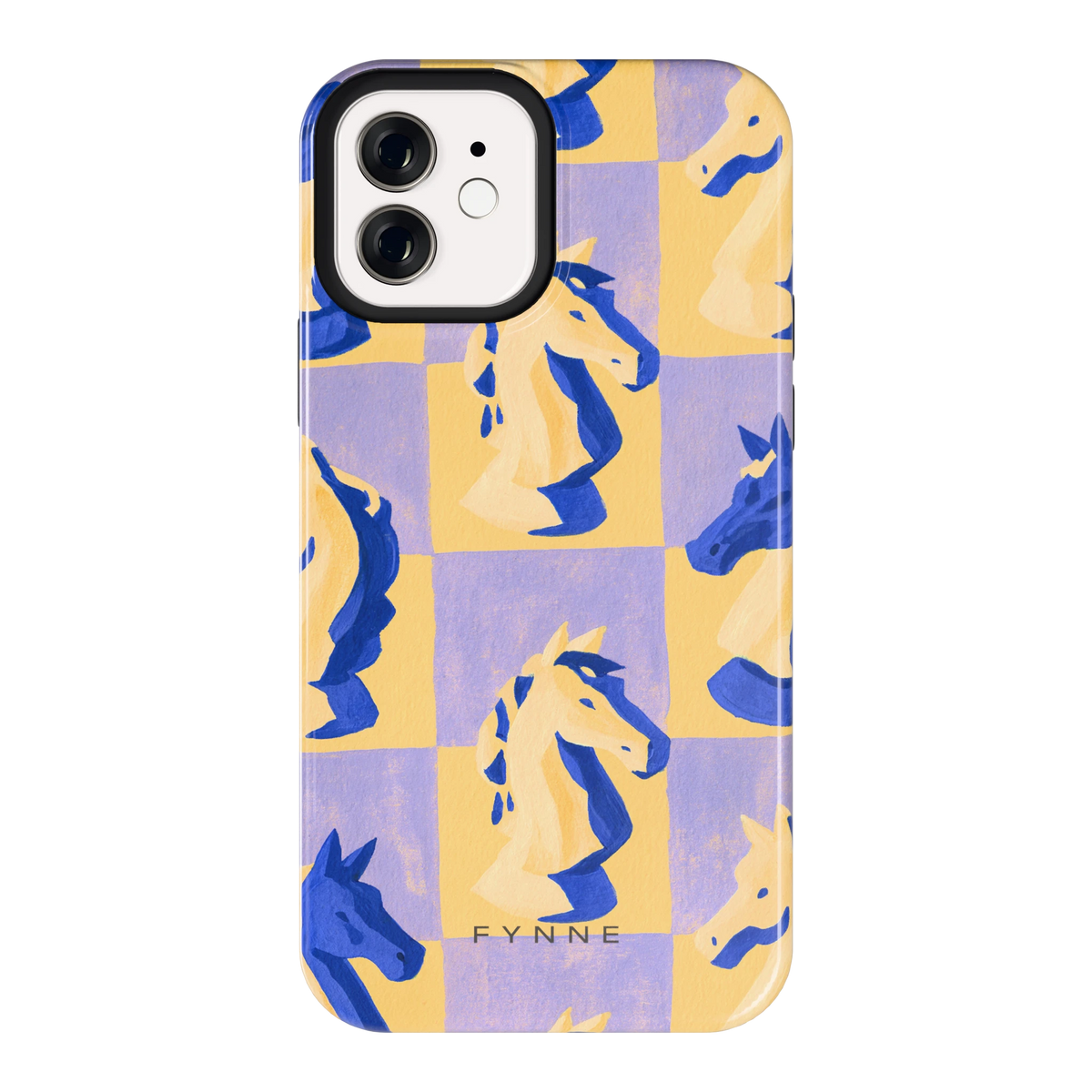 Schaakpaarden Dambord hoesje voor iPhone 12, achterkant