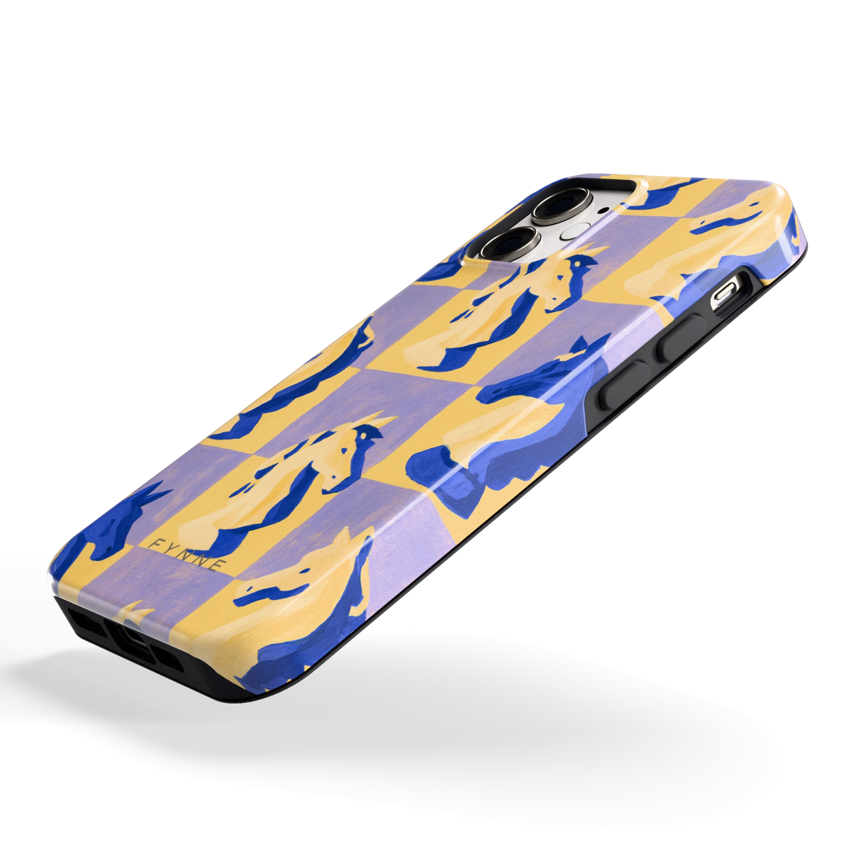 Schaakpaarden Dambord hoesje voor iPhone 12 mini, schuin