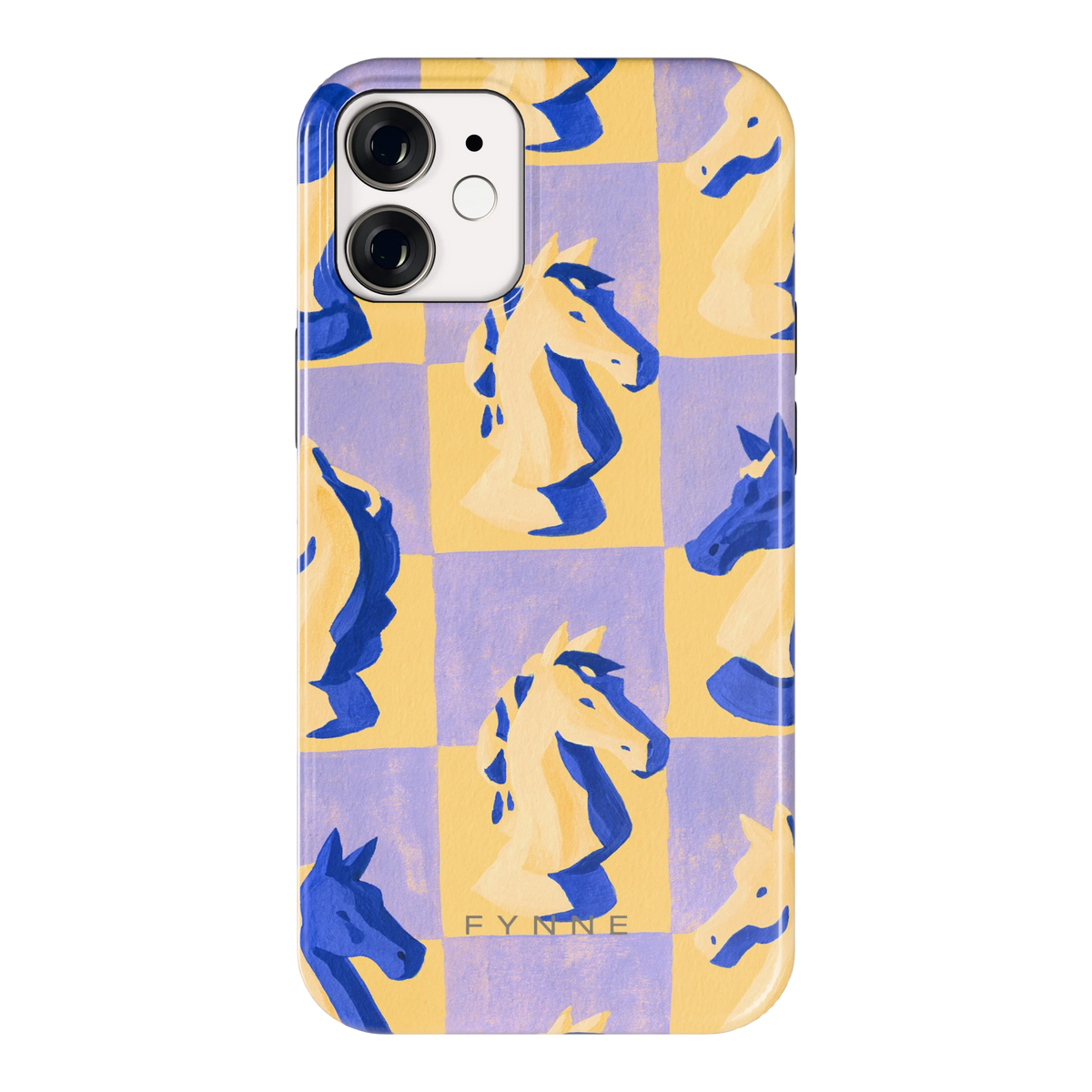 Schaakpaarden Dambord hoesje voor iPhone 12 mini, achterkant