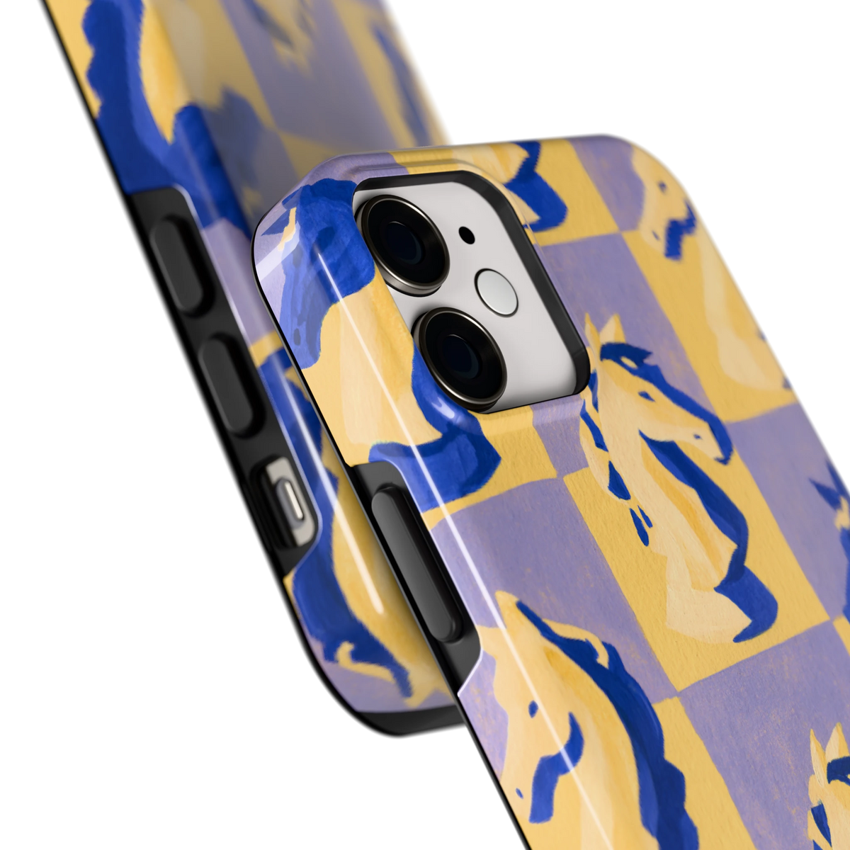 Schaakpaarden Dambord hoesje voor iPhone 12 mini, close-up