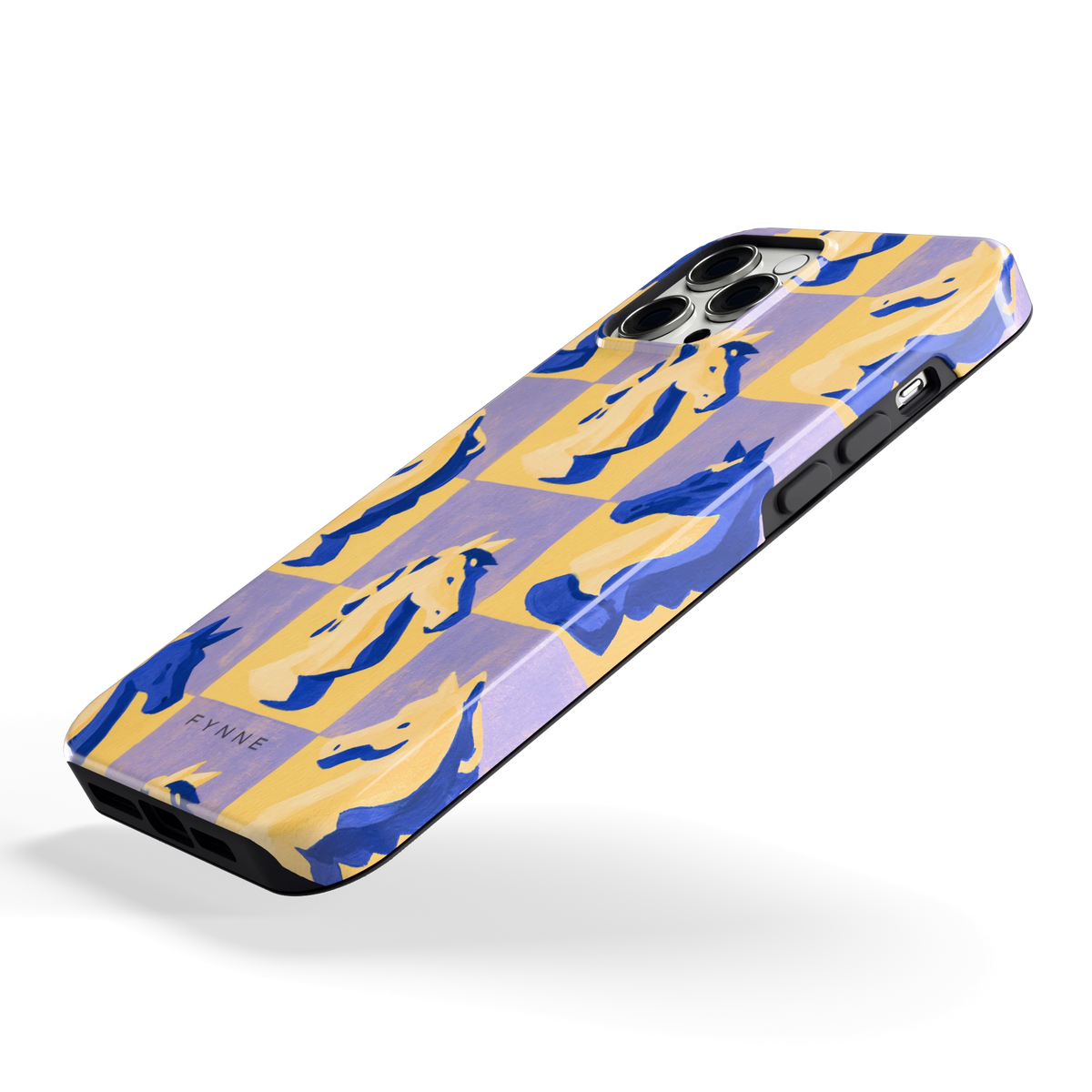 Schaakpaarden Dambord hoesje voor iPhone 12 Pro Max, schuin