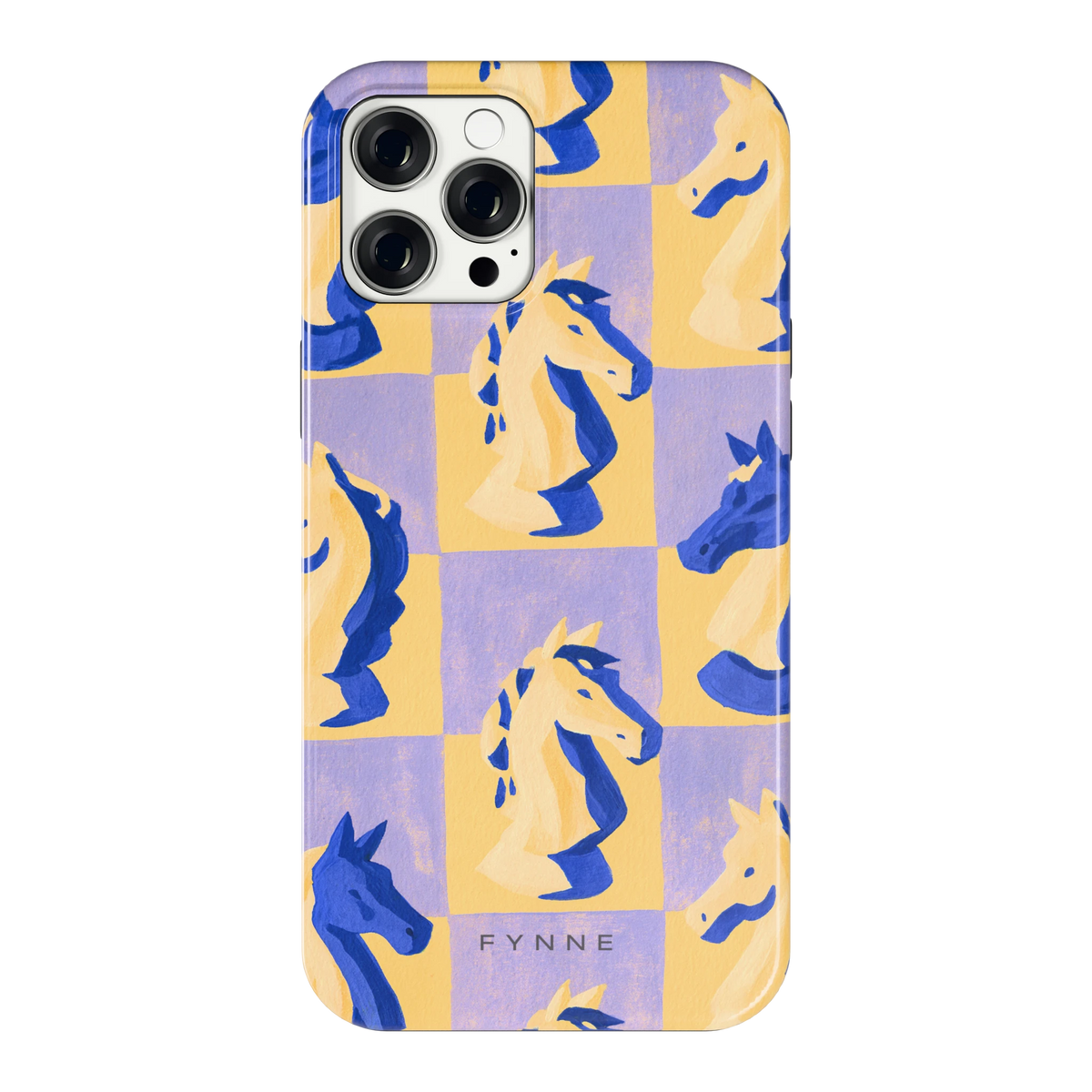 Schaakpaarden Dambord hoesje voor iPhone 12 Pro Max, achterkant