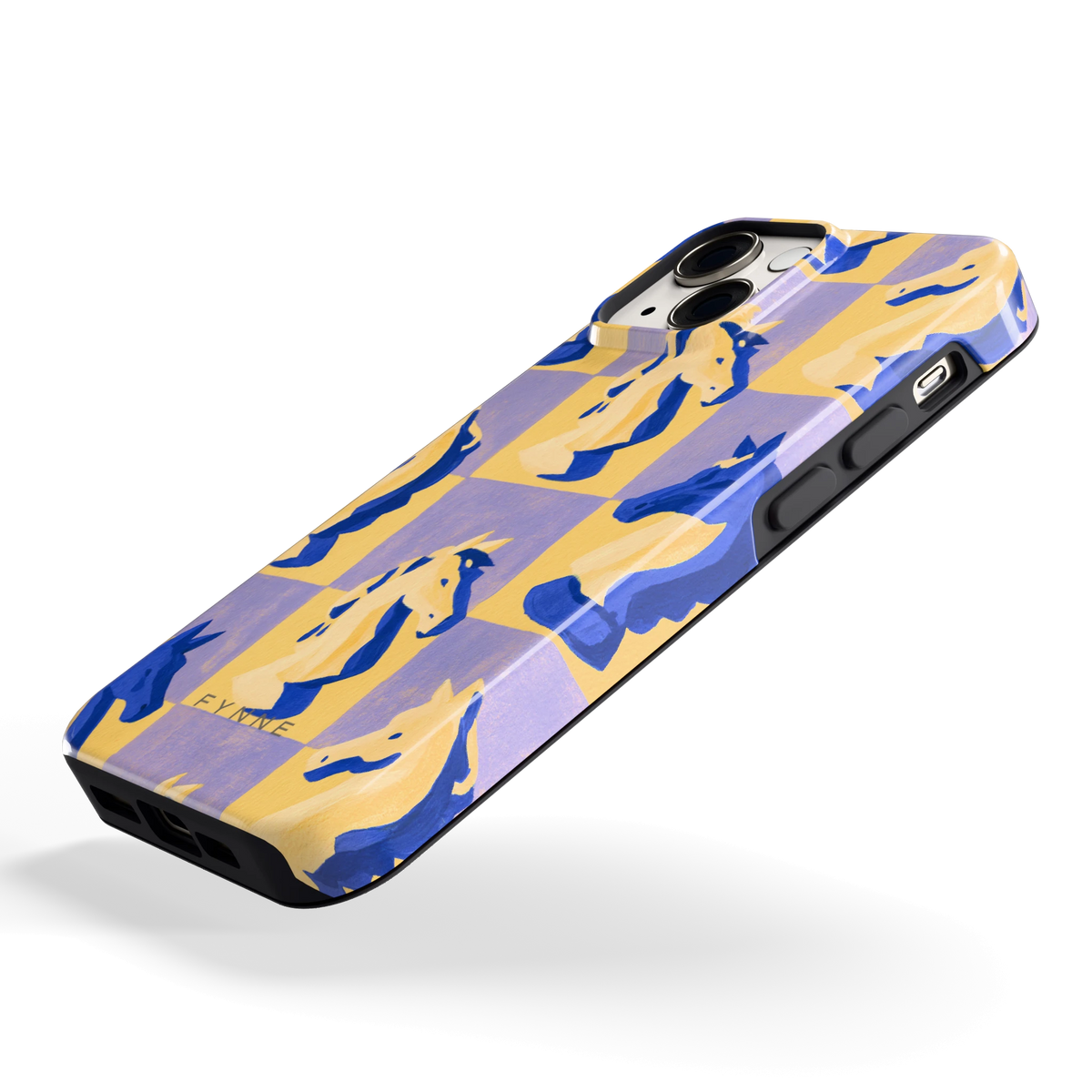 Schaakpaarden Dambord hoesje voor iPhone 13 mini, schuin