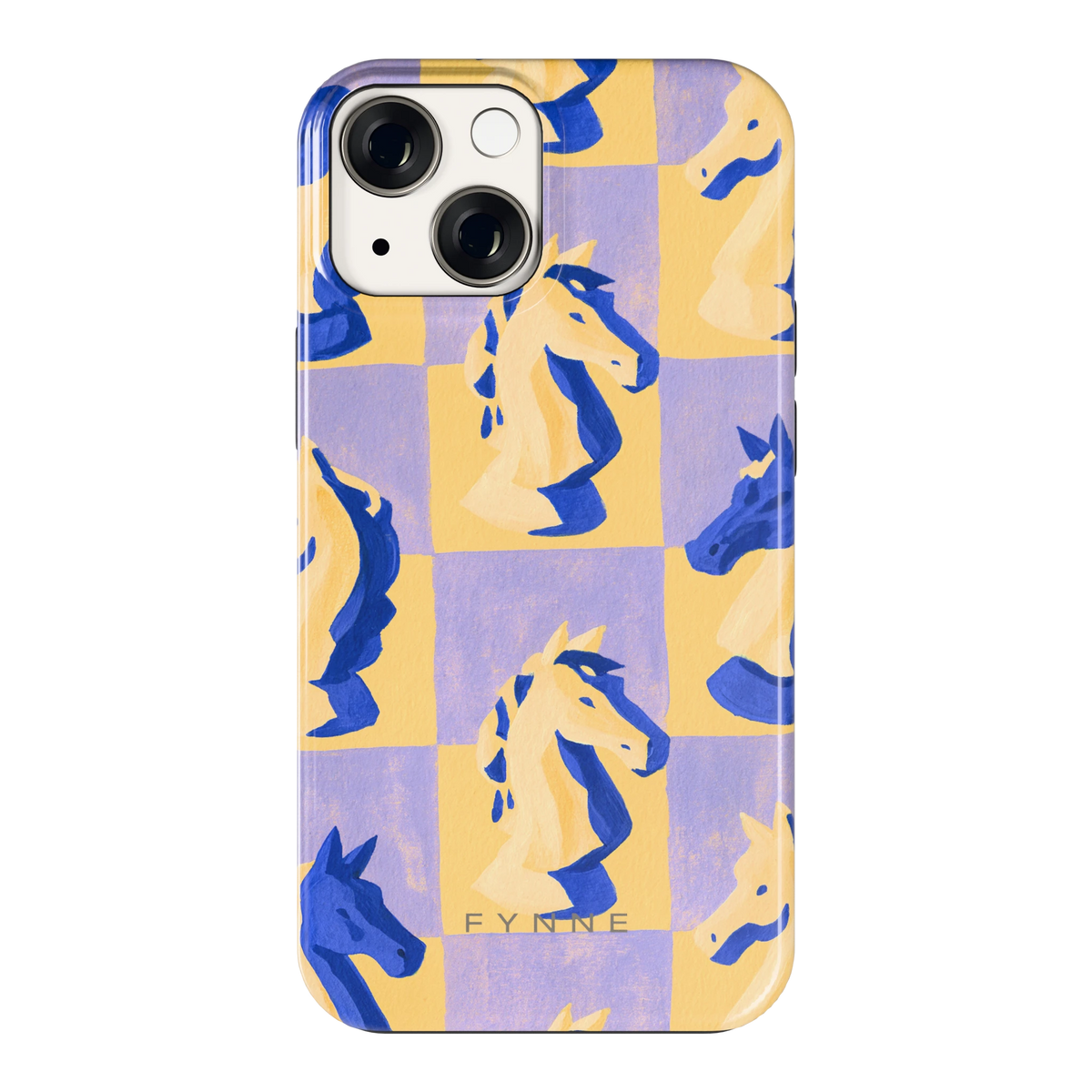 Schaakpaarden Dambord hoesje voor iPhone 13 mini, achterkant