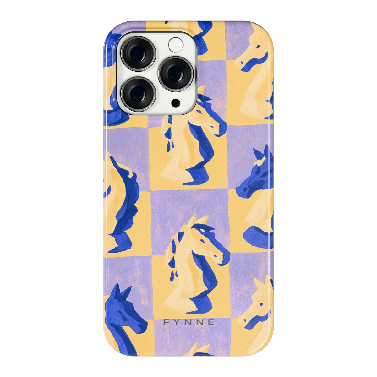 Schaakpaarden Dambord hoesje voor iPhone 13 Pro, achterkant
