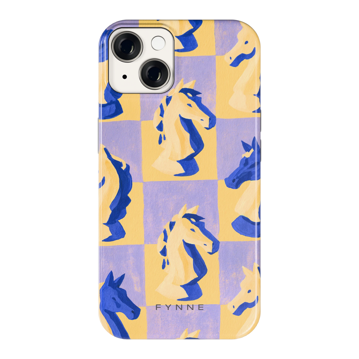 Schaakpaarden Dambord hoesje voor iPhone 14, achterkant
