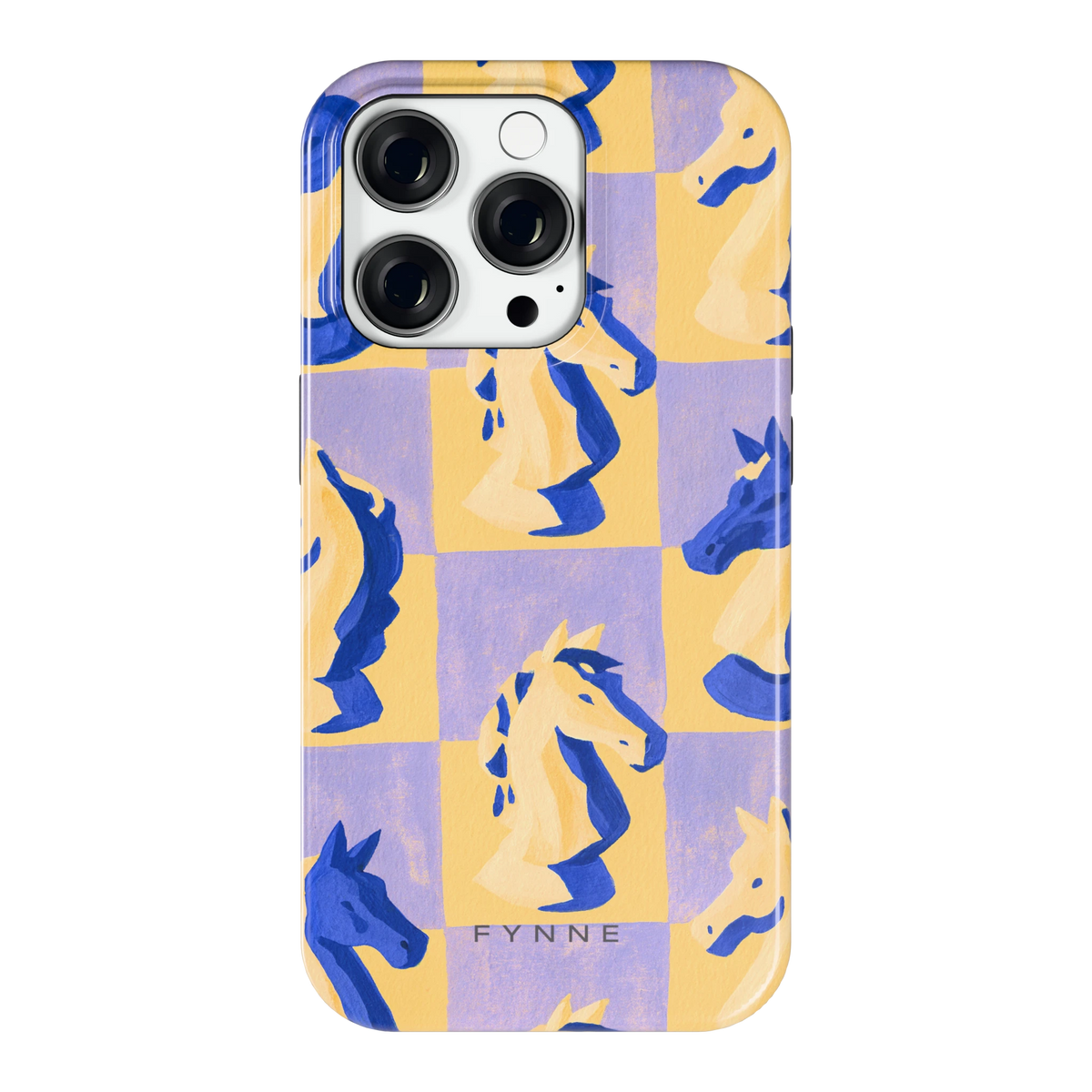 Schaakpaarden Dambord hoesje voor iPhone 14 Pro, achterkant