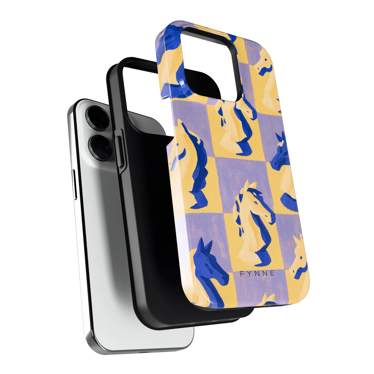 Schaakpaarden Dambord hoesje voor iPhone 14 Pro, los van de telefoon