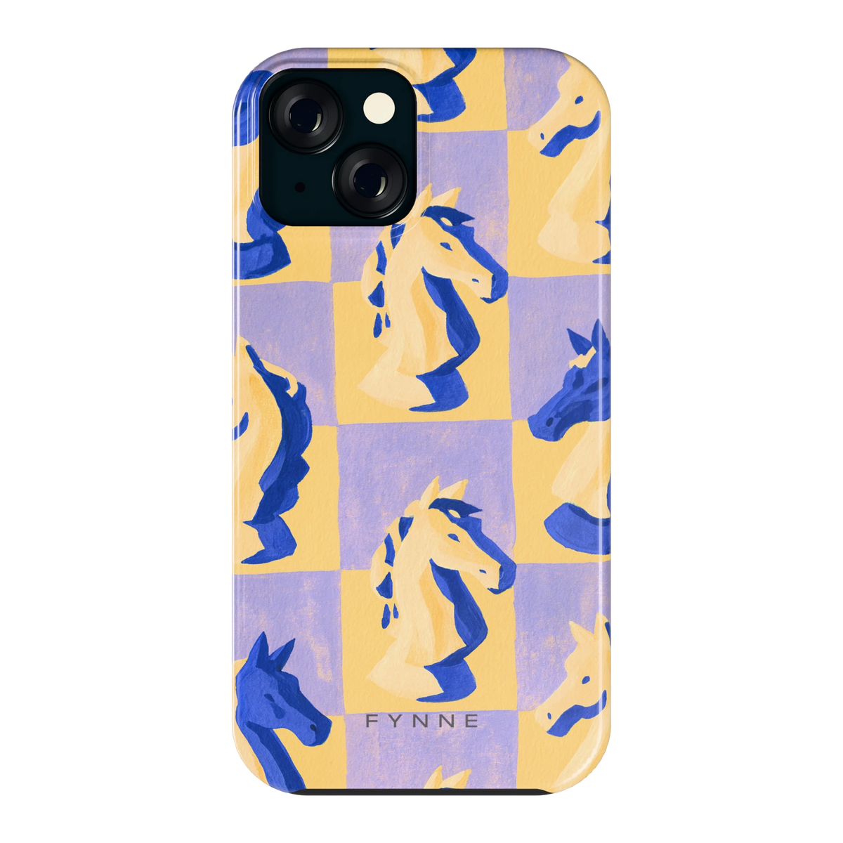 Schaakpaarden Dambord hoesje voor iPhone 15, achterkant