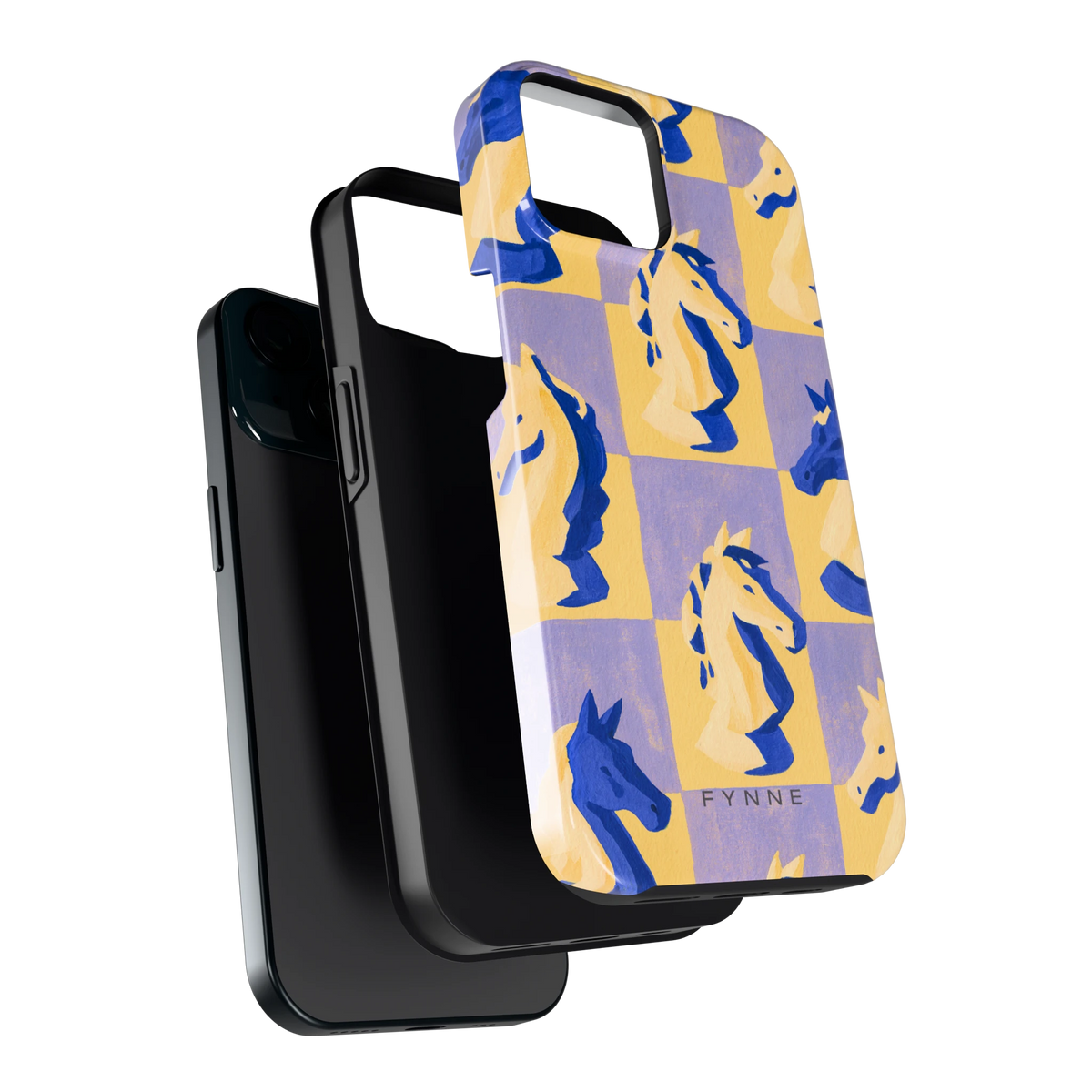 Schaakpaarden Dambord hoesje voor iPhone 15, los van de telefoon