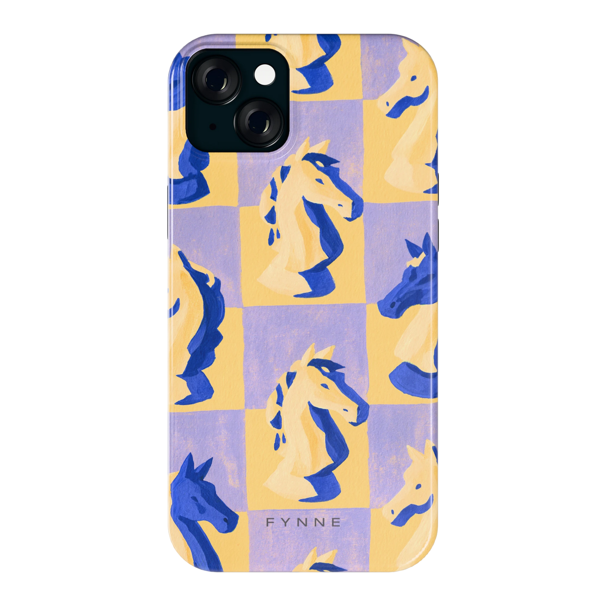 Schaakpaarden Dambord hoesje voor iPhone 15 Plus, achterkant