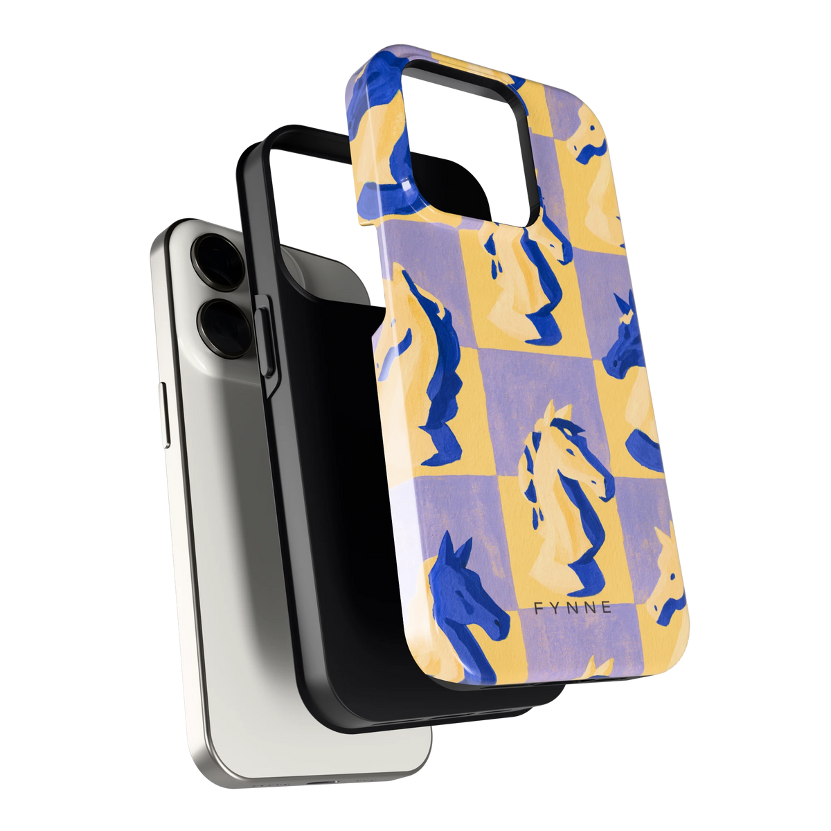 Schaakpaarden Dambord hoesje voor iPhone 15 Pro, los van de telefoon