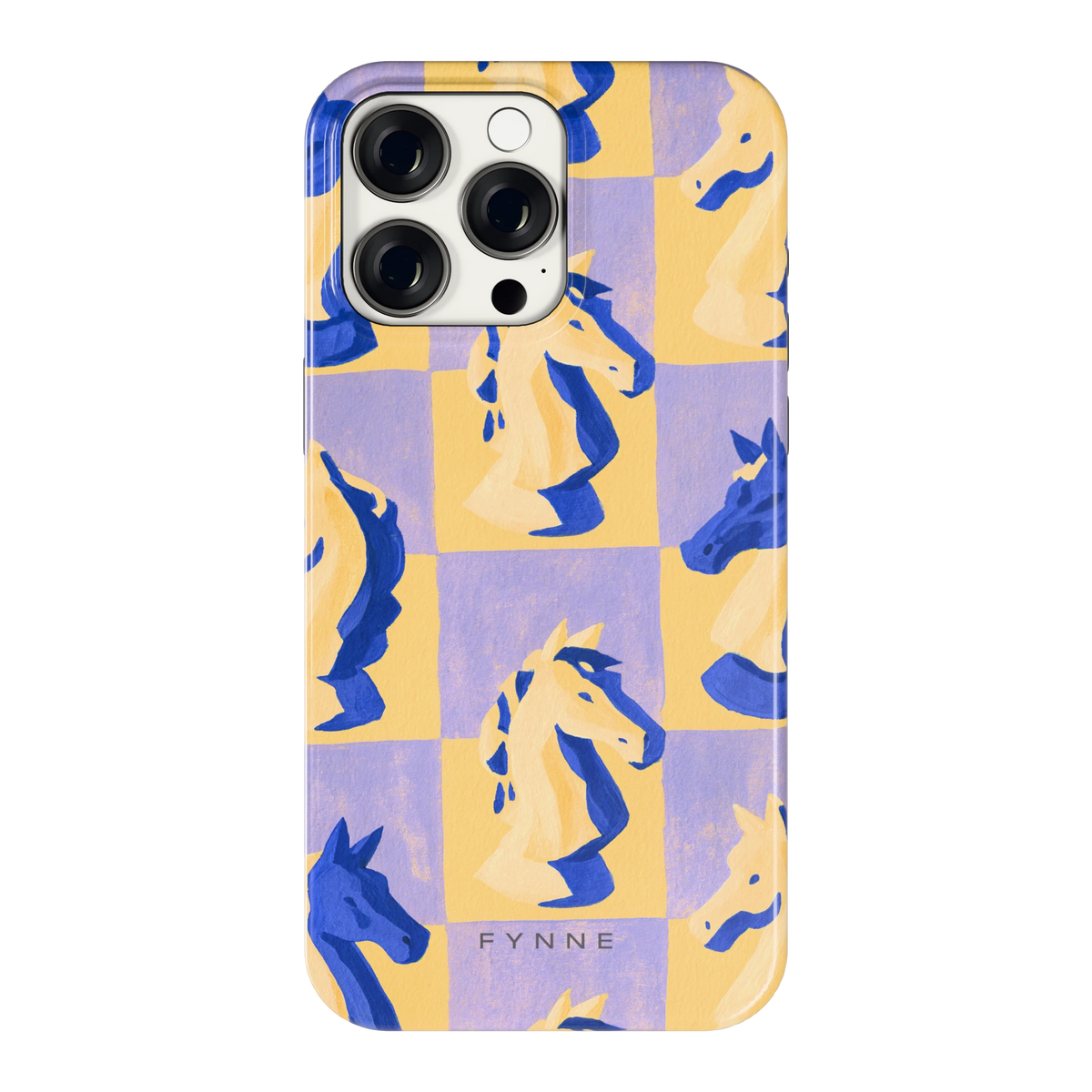 Schaakpaarden Dambord hoesje voor iPhone 15 Pro Max, achterkant