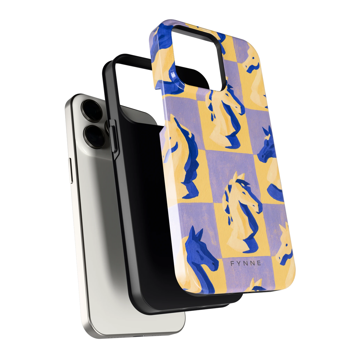 Schaakpaarden Dambord hoesje voor iPhone 15 Pro Max, los van de telefoon
