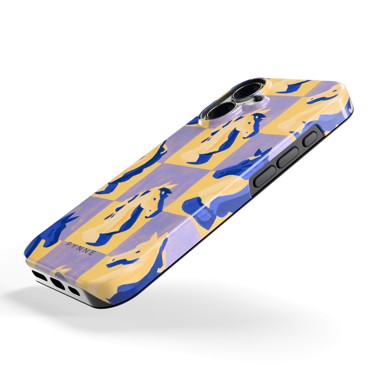 Schaakpaarden Dambord hoesje voor iPhone 16, schuin