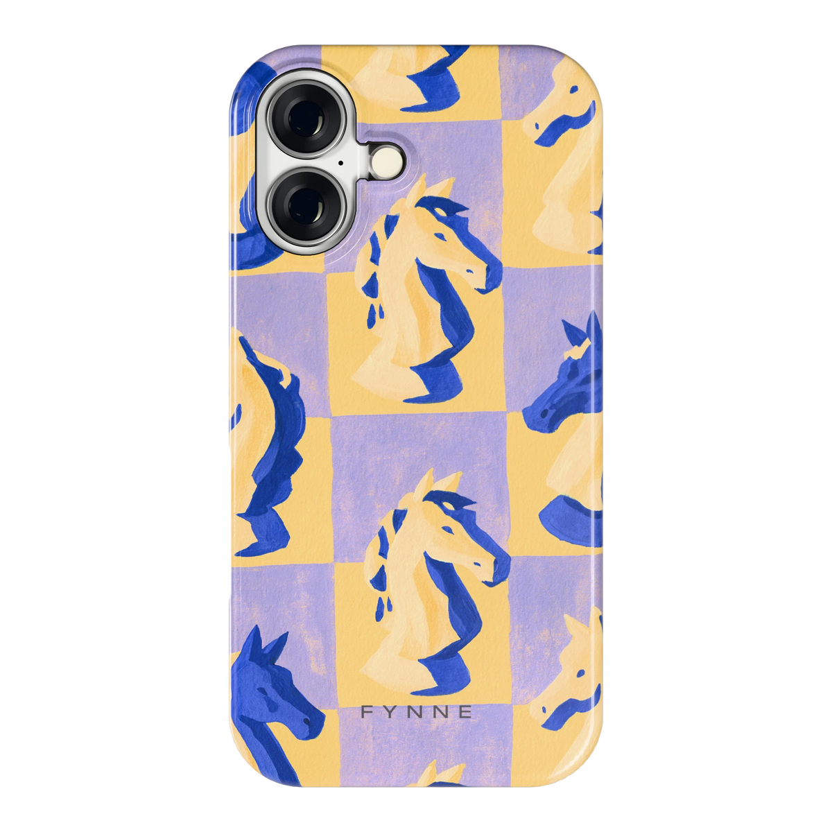 Schaakpaarden Dambord hoesje voor iPhone 16, achterkant