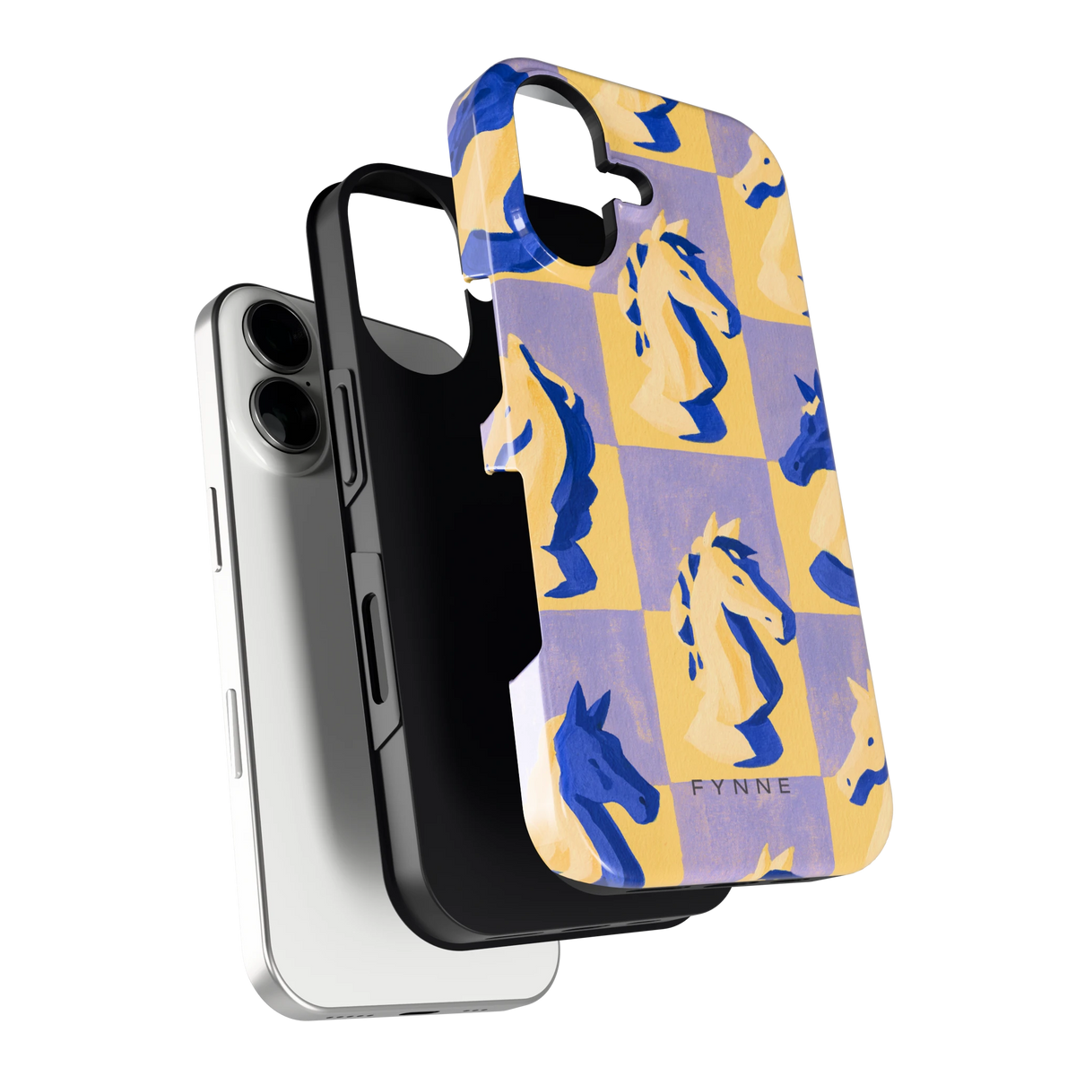 Schaakpaarden Dambord hoesje voor iPhone 16, los van de telefoon