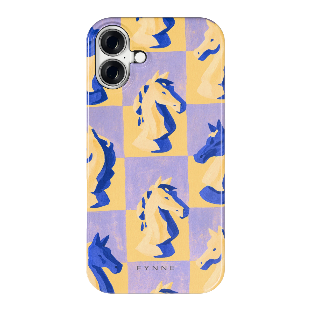 Schaakpaarden Dambord hoesje voor iPhone 16 Plus, achterkant