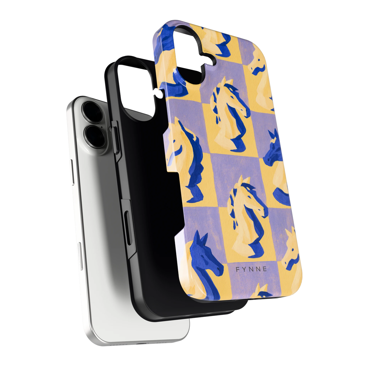 Schaakpaarden Dambord hoesje voor iPhone 16 Plus, los van de telefoon
