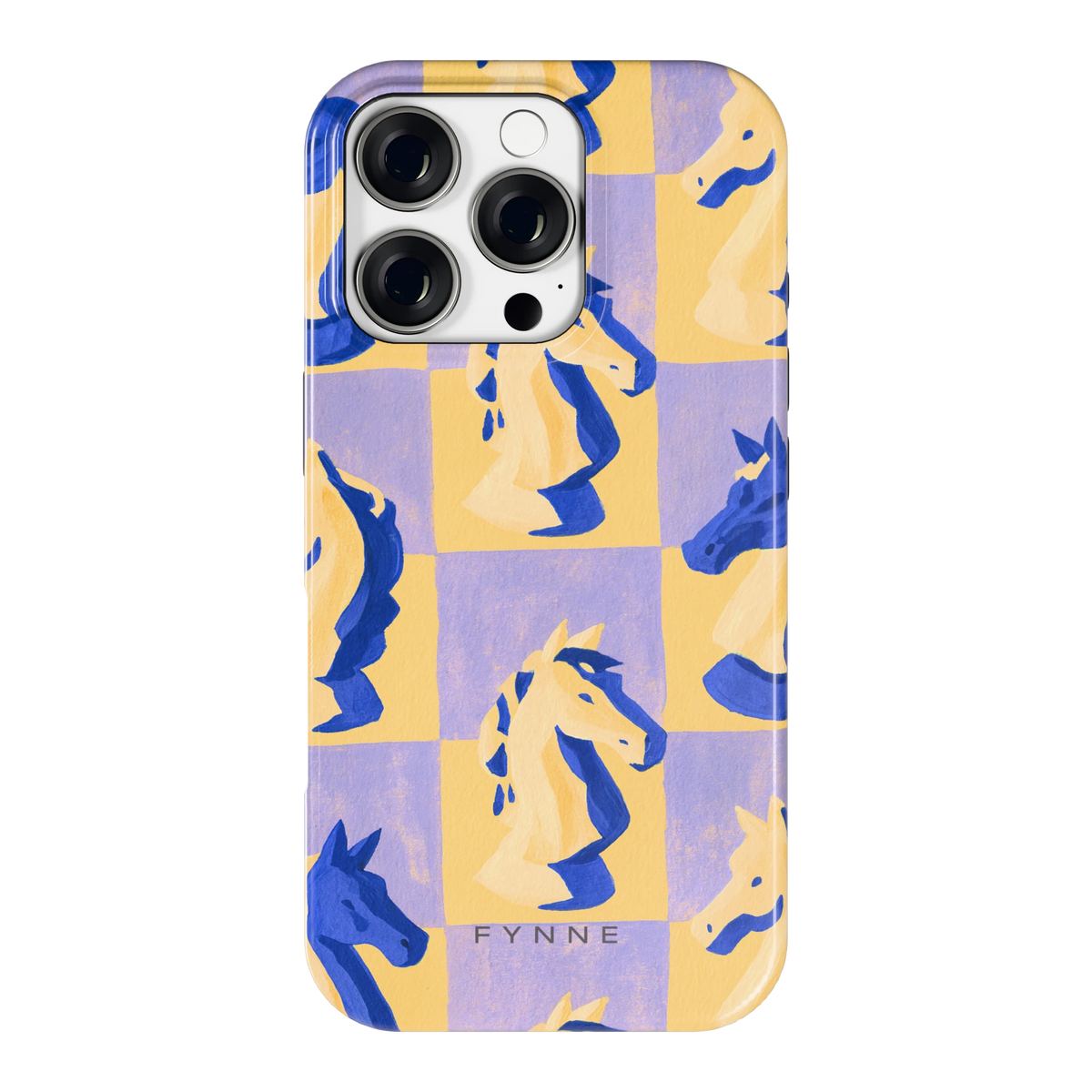 Schaakpaarden Dambord hoesje voor iPhone 16 Pro, achterkant