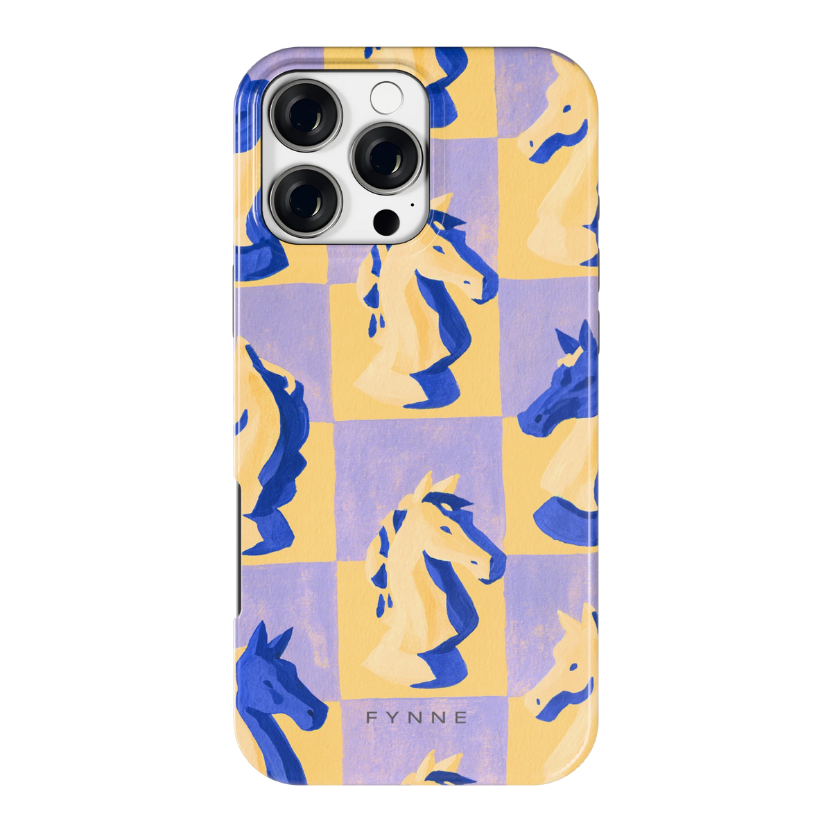 Schaakpaarden Dambord hoesje voor iPhone 16 Pro Max, achterkant