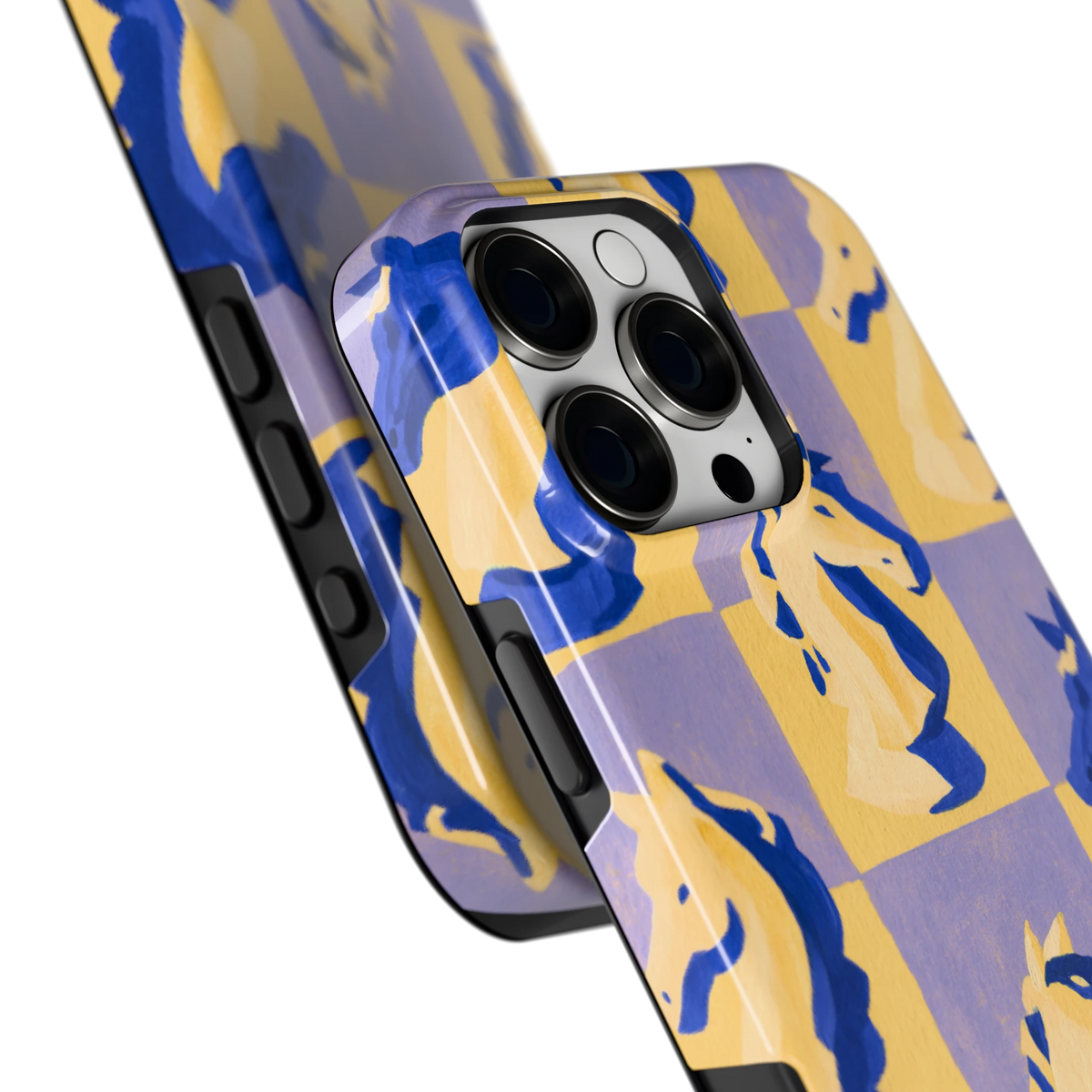 Schaakpaarden Dambord hoesje voor iPhone 16 Pro Max, close-up