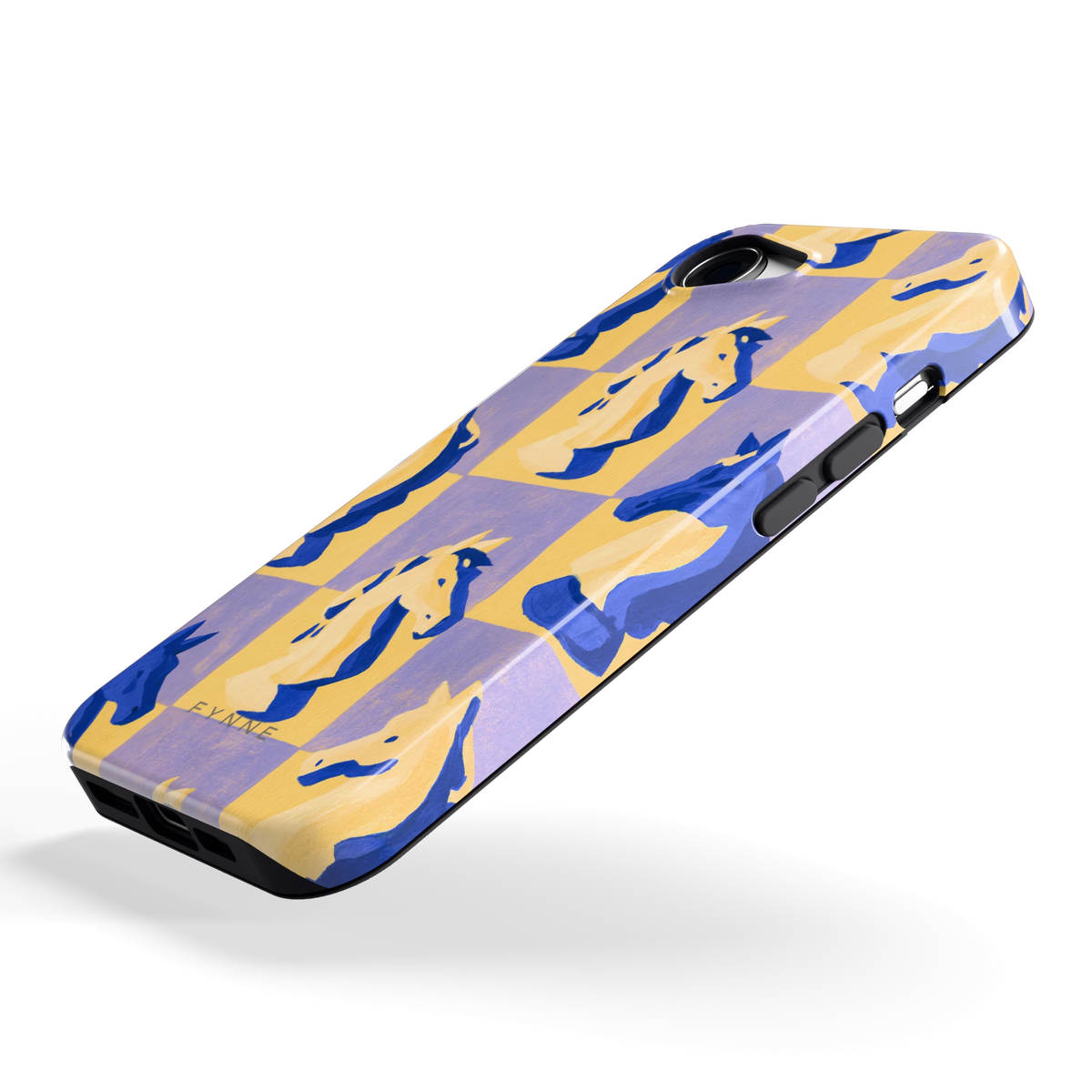 Schaakpaarden Dambord hoesje voor iPhone 16e, schuin