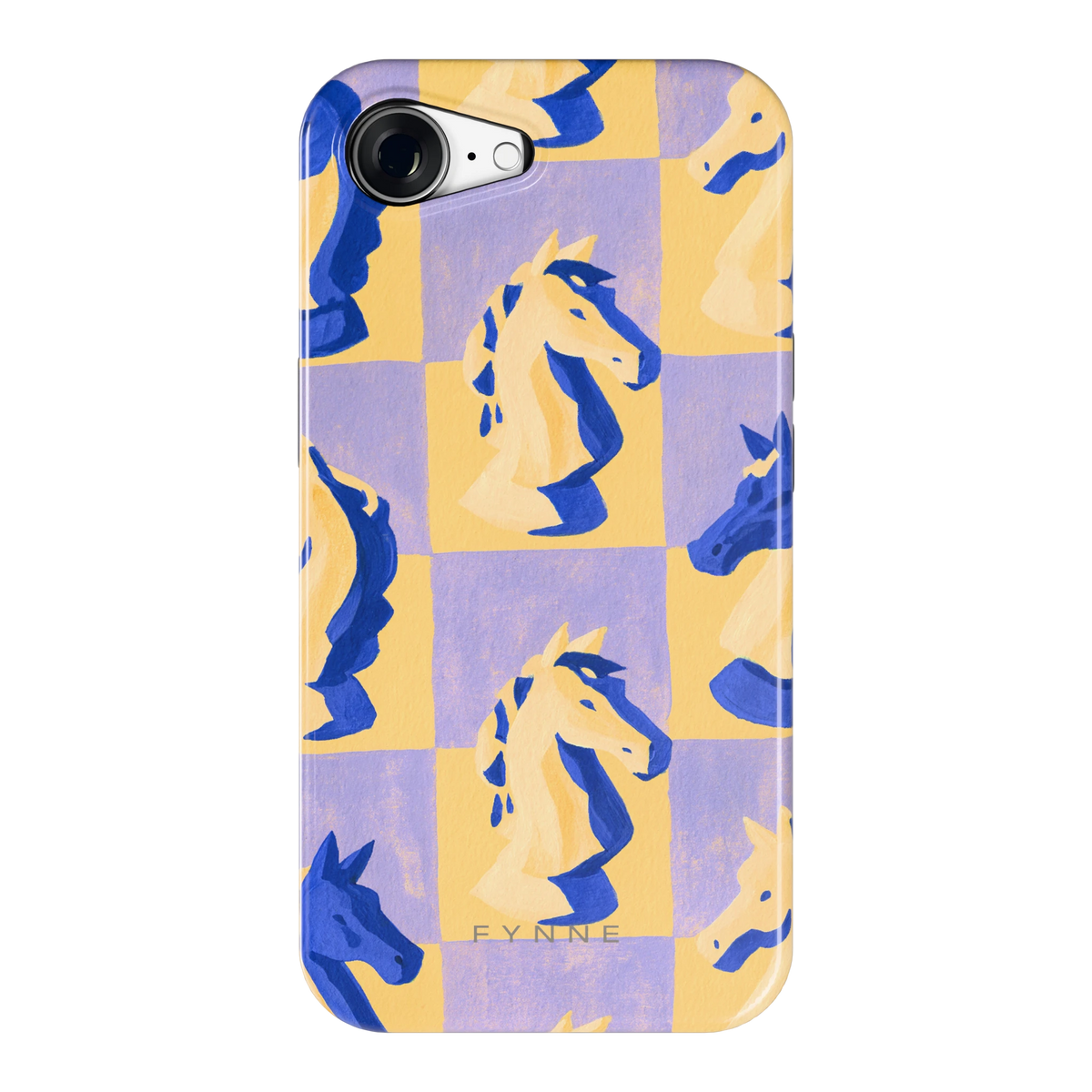 Schaakpaarden Dambord hoesje voor iPhone 16e, achterkant