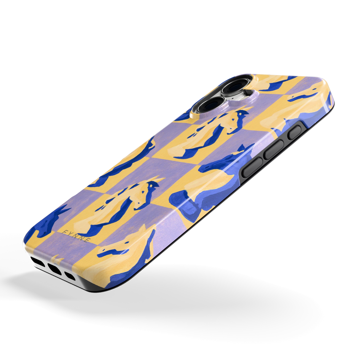 Schaakpaarden Dambord hoesje voor iPhone 17, schuin