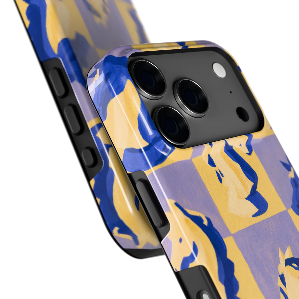 Schaakpaarden Dambord hoesje voor iPhone 17 Pro, close-up
